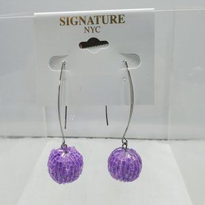 Signature lavender ball  silver fish hook earring 2.5 length